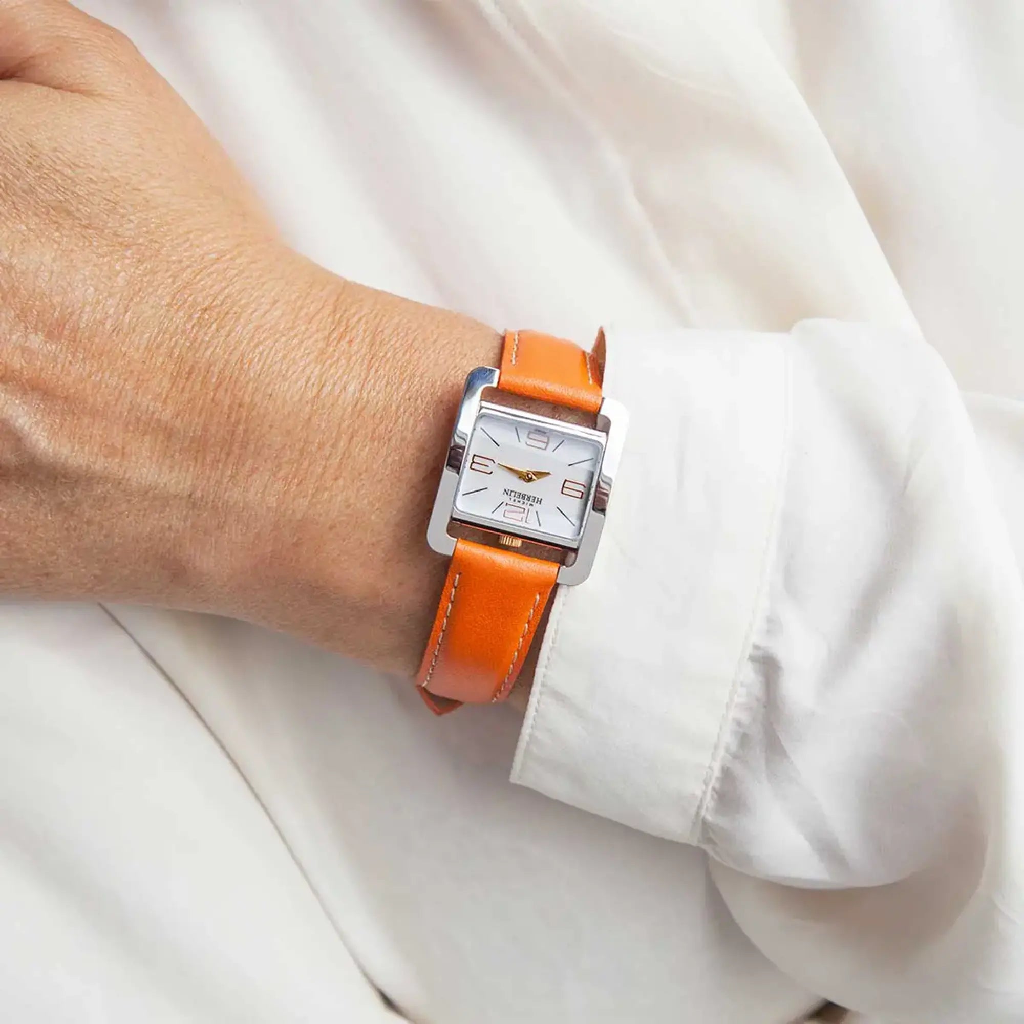 herbelin-ve-avenue-quartz-montre-femme-acier-orange-cuir image 2