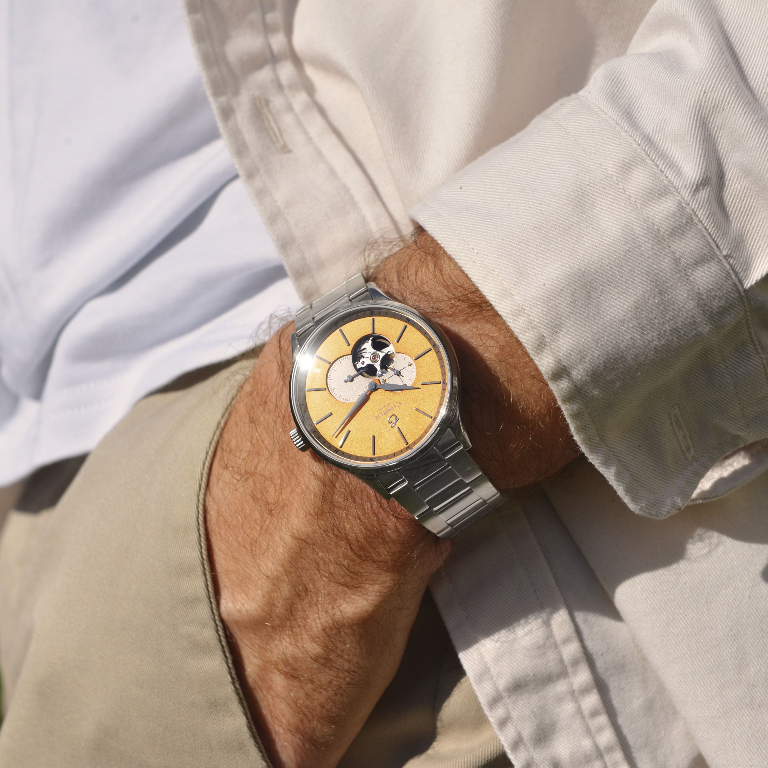 charlie-paris-initial-montre-automatique-c-ur-ouvert-yellow-sunshine-40mm-dition image 4