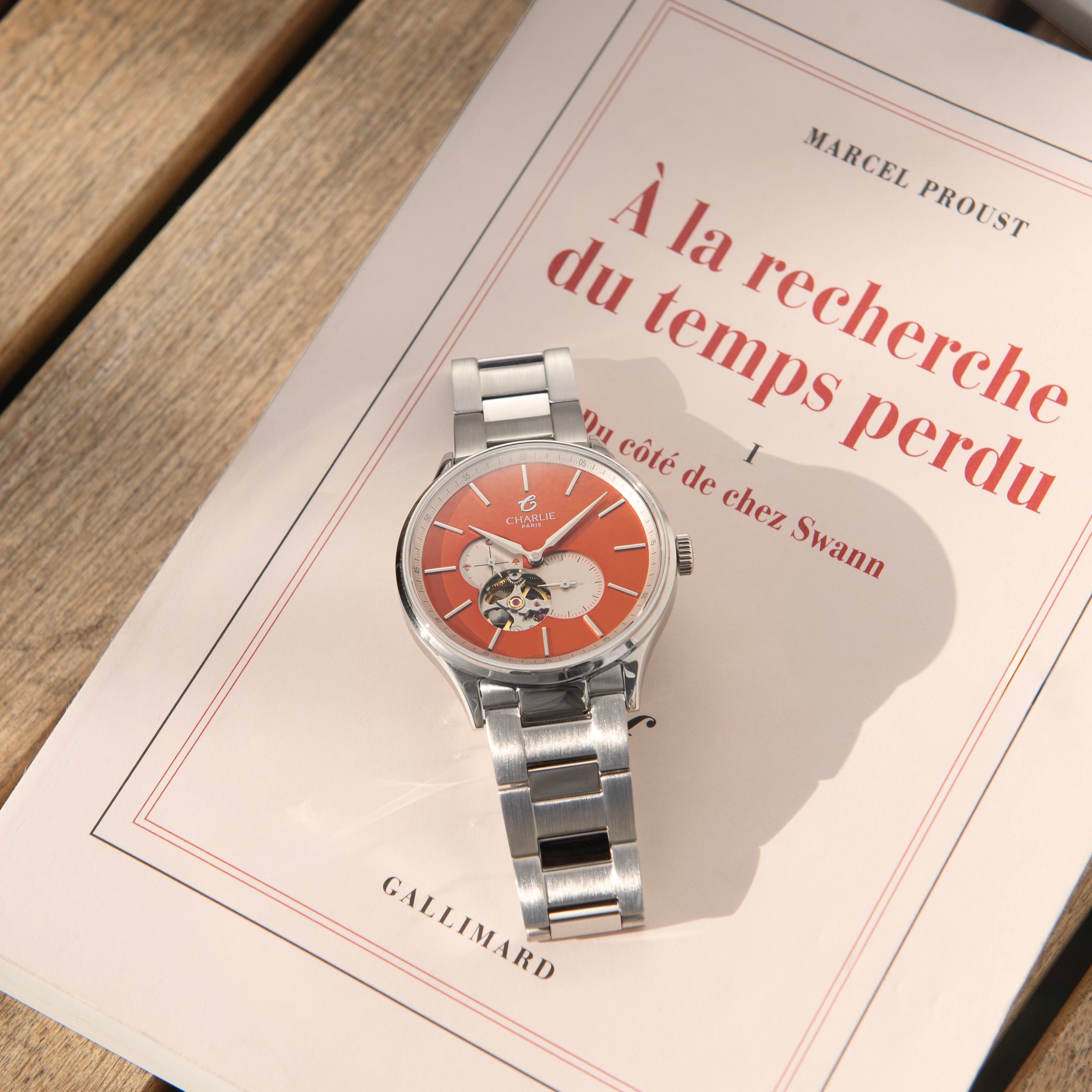 charlie-paris-initial-c-ur-ouvert-montre-automatique-homme-40mm-orange-sunset-di image 2