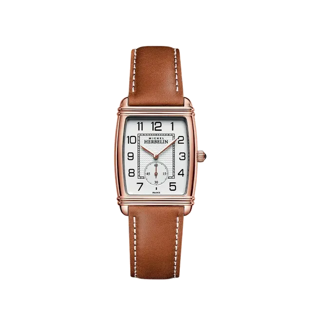 herbelin-art-d-co-petite-seconde-montre-quartz-pvd-or-rose-cuir image 1