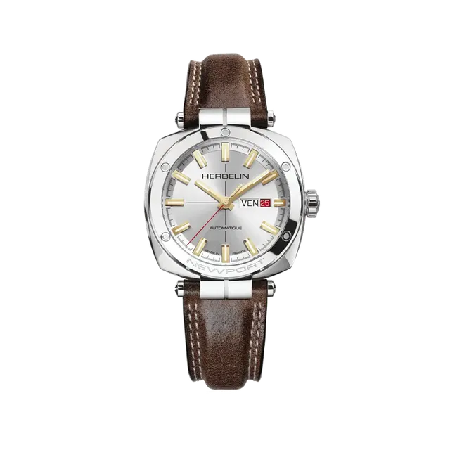 herbelin-newport-h-ritage-automatique-homme-42mm-acier-cuir-brun image 1