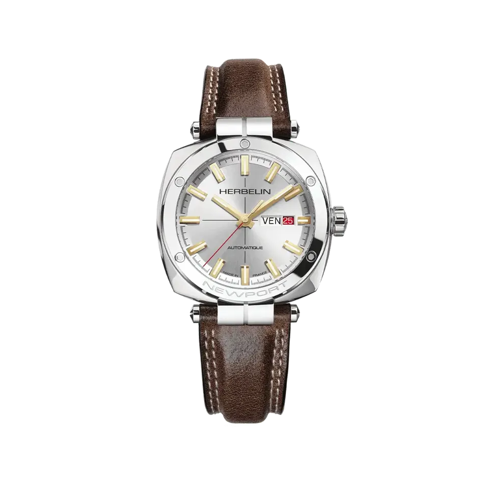 herbelin-newport-h-ritage-automatique-homme-42mm-acier-cuir-brun image 1