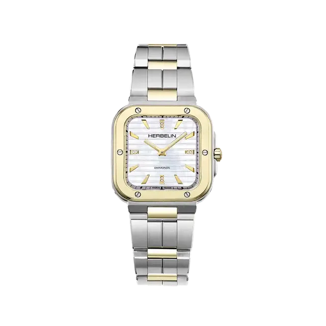 herbelin-cap-camarat-square-dame-montre-femme-nacre-diamants-bicolore image 1
