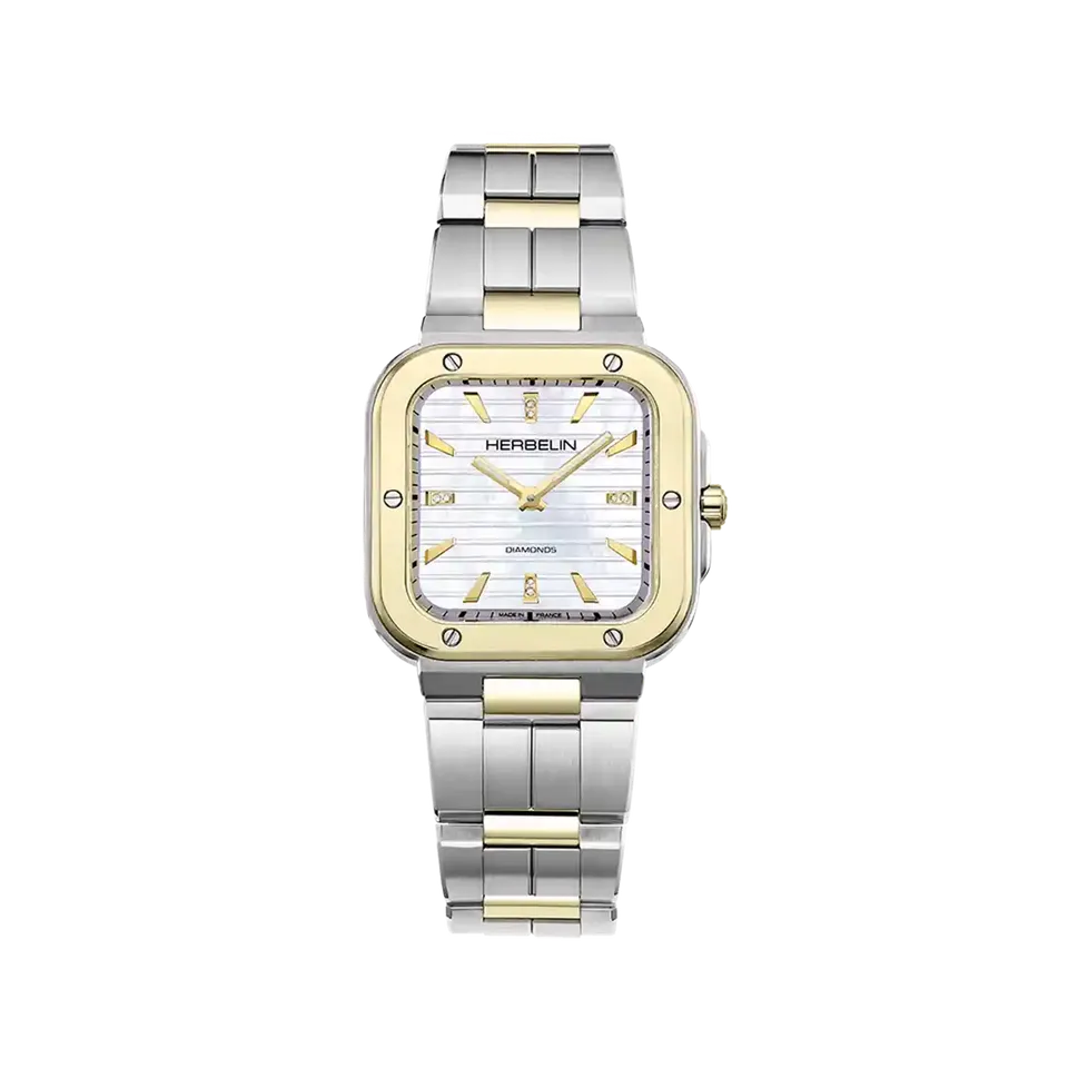 herbelin-cap-camarat-square-dame-montre-femme-nacre-diamants-bicolore image 1