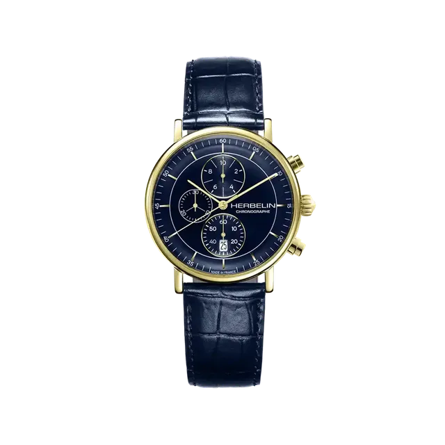 herbelin-inspiration-chronographe-quartz-homme-bleu-marine-dor image 1