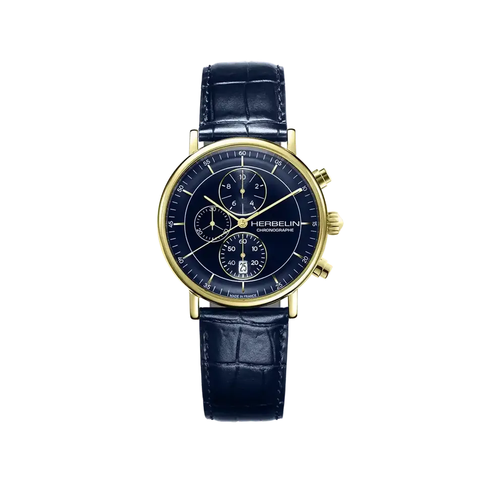 herbelin-inspiration-chronographe-quartz-homme-bleu-marine-dor image 1
