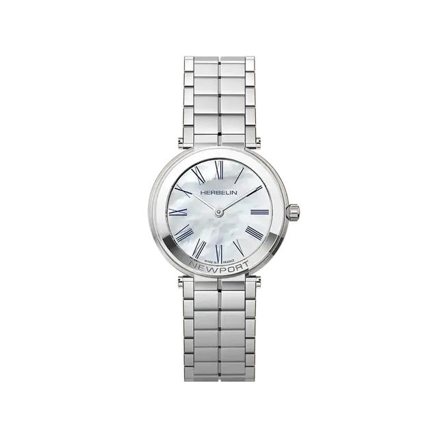 herbelin-newport-slim-quartz-montre-femme-acier-nacre-chiffres-romains-bleus image 1