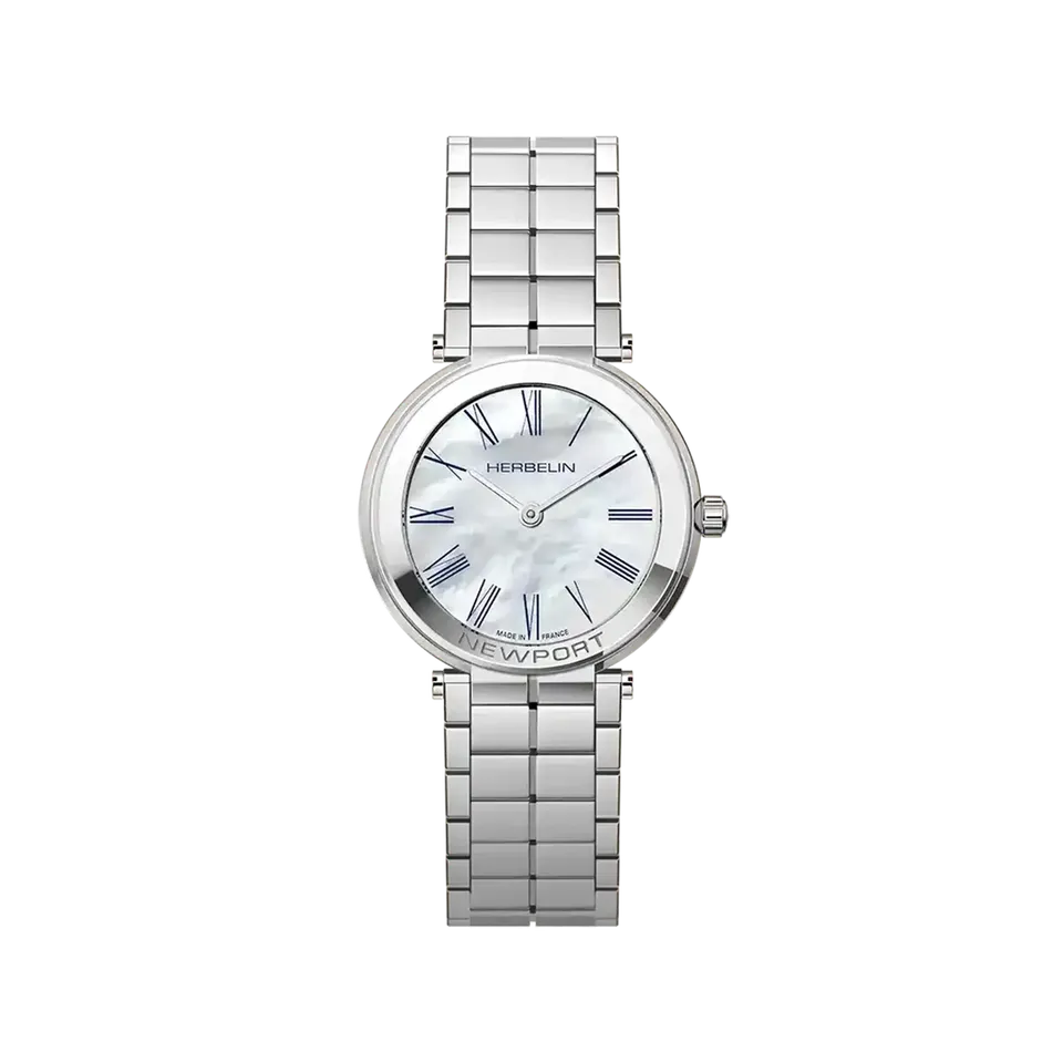 herbelin-newport-slim-quartz-montre-femme-acier-nacre-chiffres-romains-bleus image 1