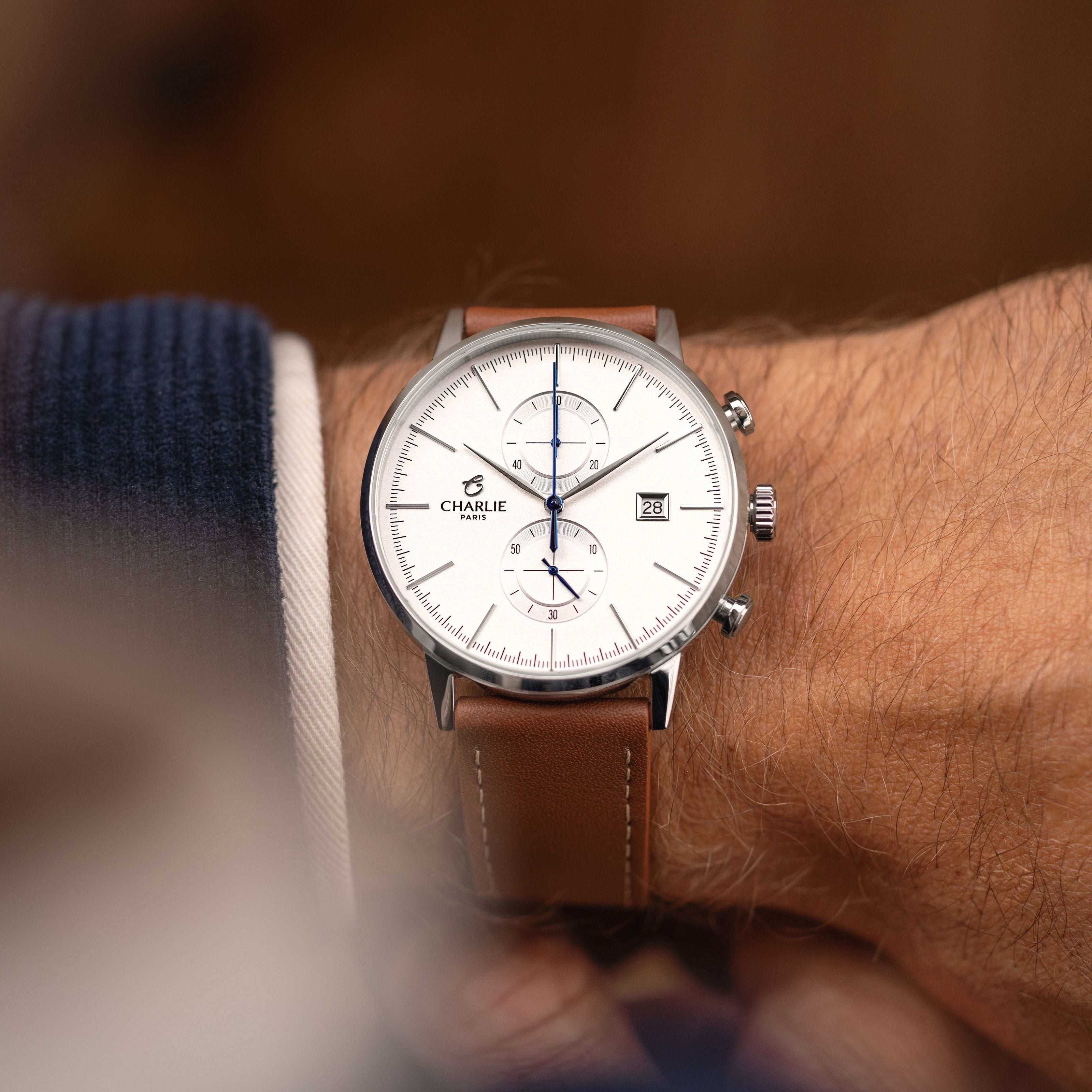 charlie-paris-horizon-montre-chronographe-homme-40mm-cadran-blanc image 2