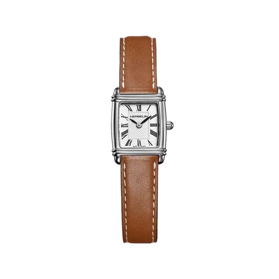 herbelin-art-d-co-femme-tonneau-quartz-acier-cuir-gold image 1