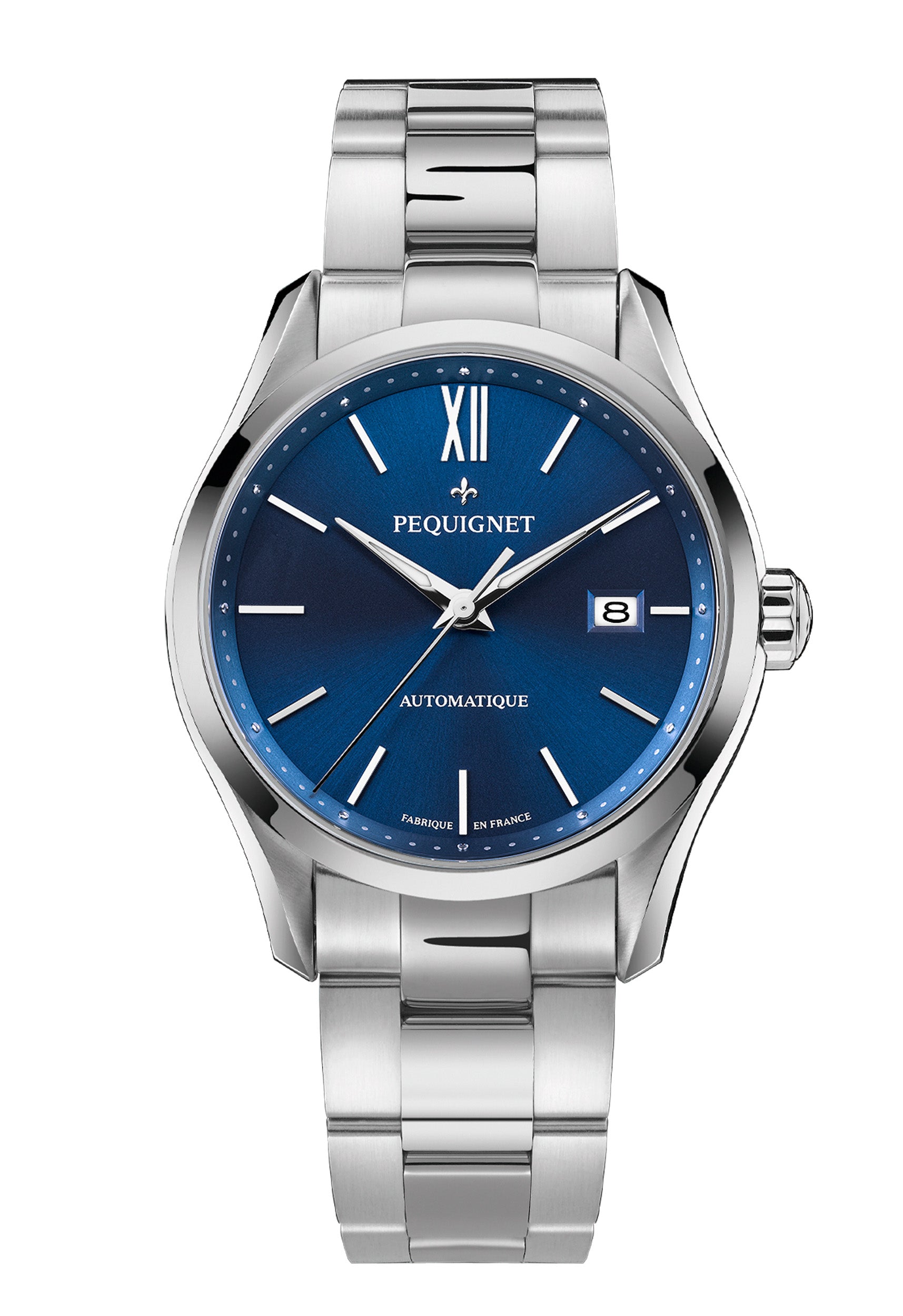 pequignet-l-gance-cadran-bleu-date-3-aiguilles-automatique-montre-homme-urbaine image 3