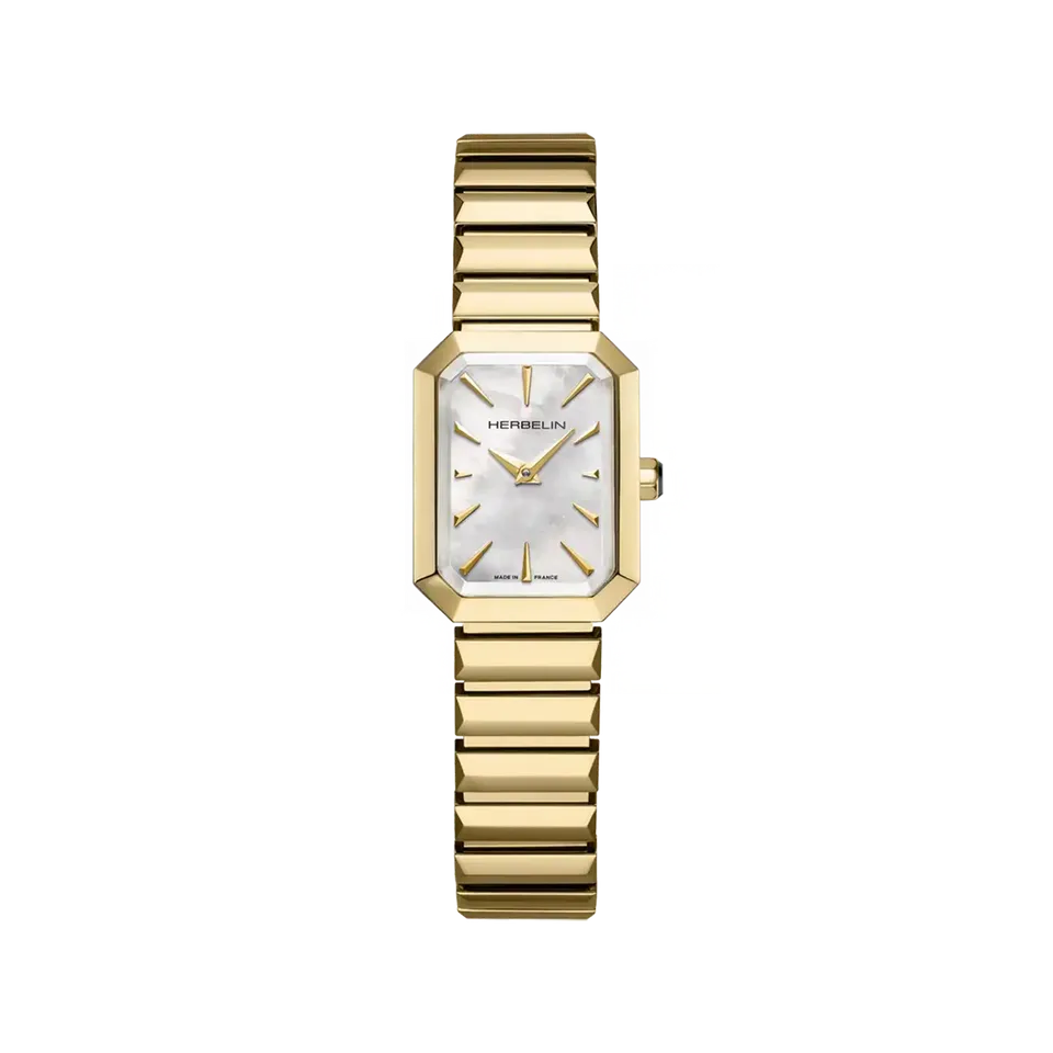 herbelin-octog-ne-montre-quartz-femme-nacre-blanche-et-acier-pvd-or-jaune image 1
