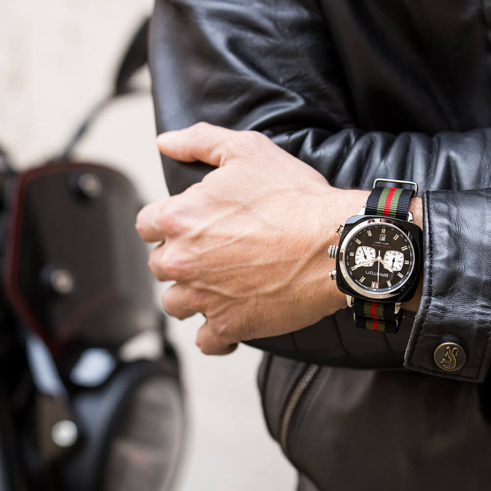 briston-clubmaster-classic-bracelet-nato-nylon-noir-vert-rouge-20-mm image 3