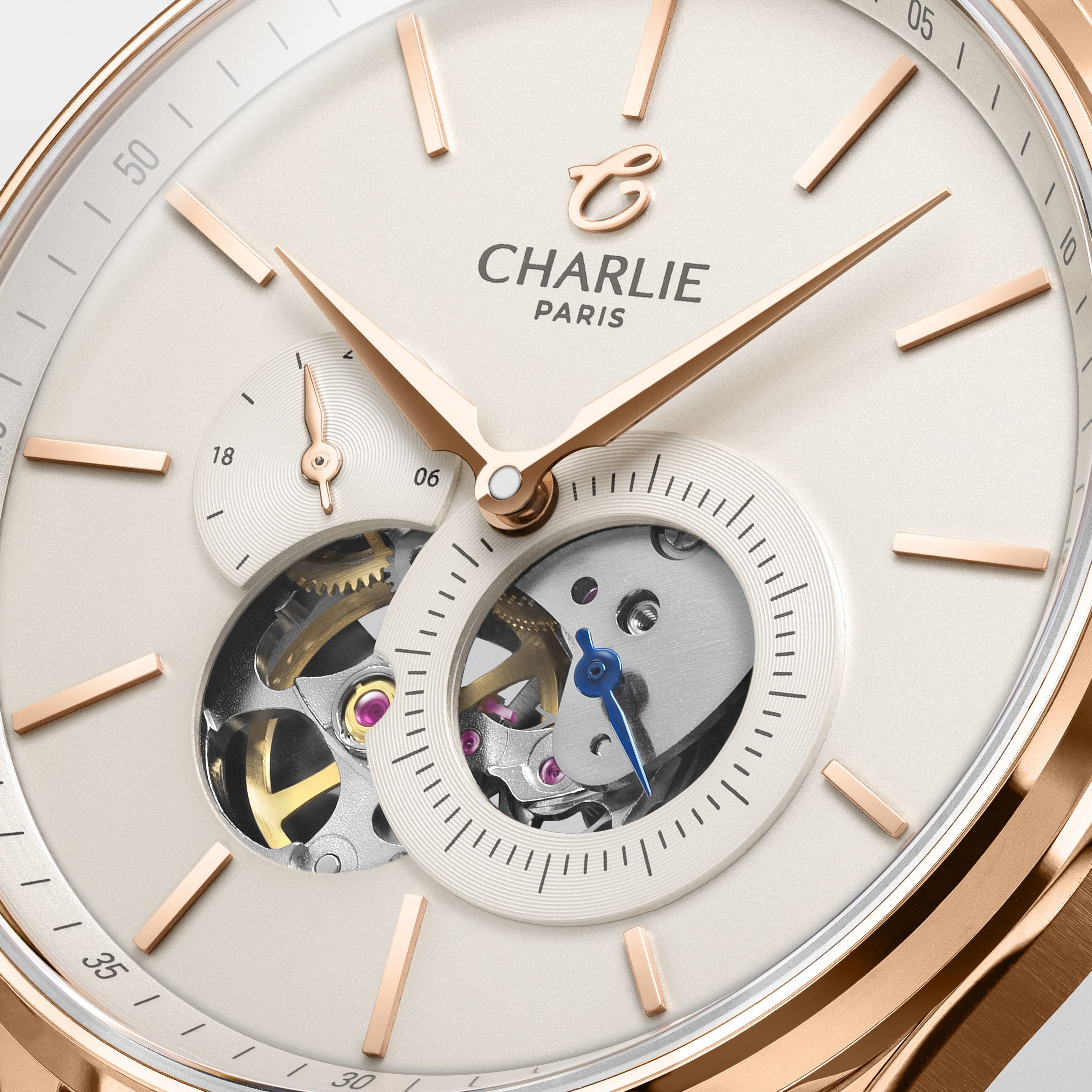 charlie-paris-initial-montre-automatique-c-ur-ouvert-dor-rose-40mm-cadran-dor image 5