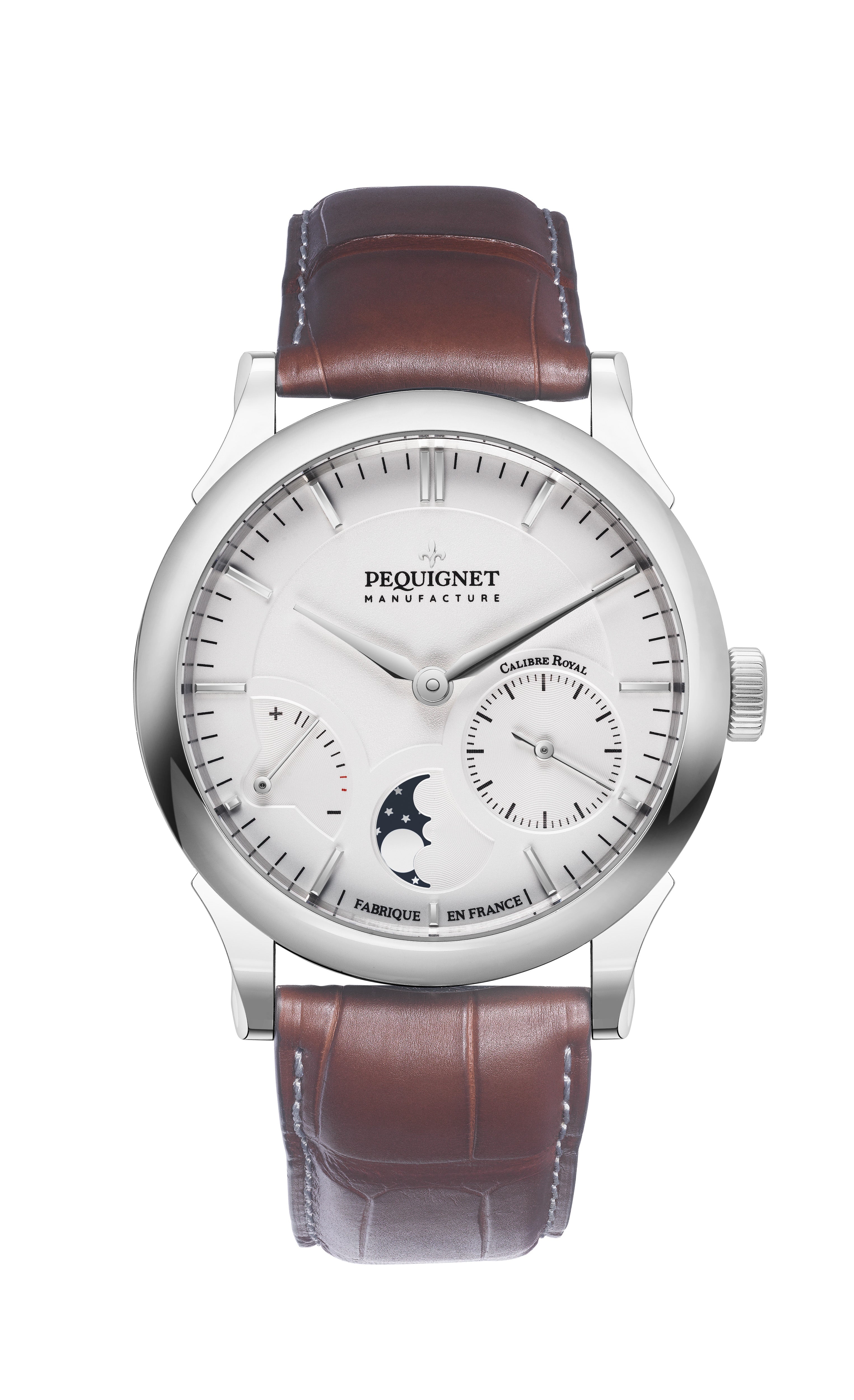 pequignet-royale-paris-alligator-marron-montre-grande-date-phases-de-lune image 1