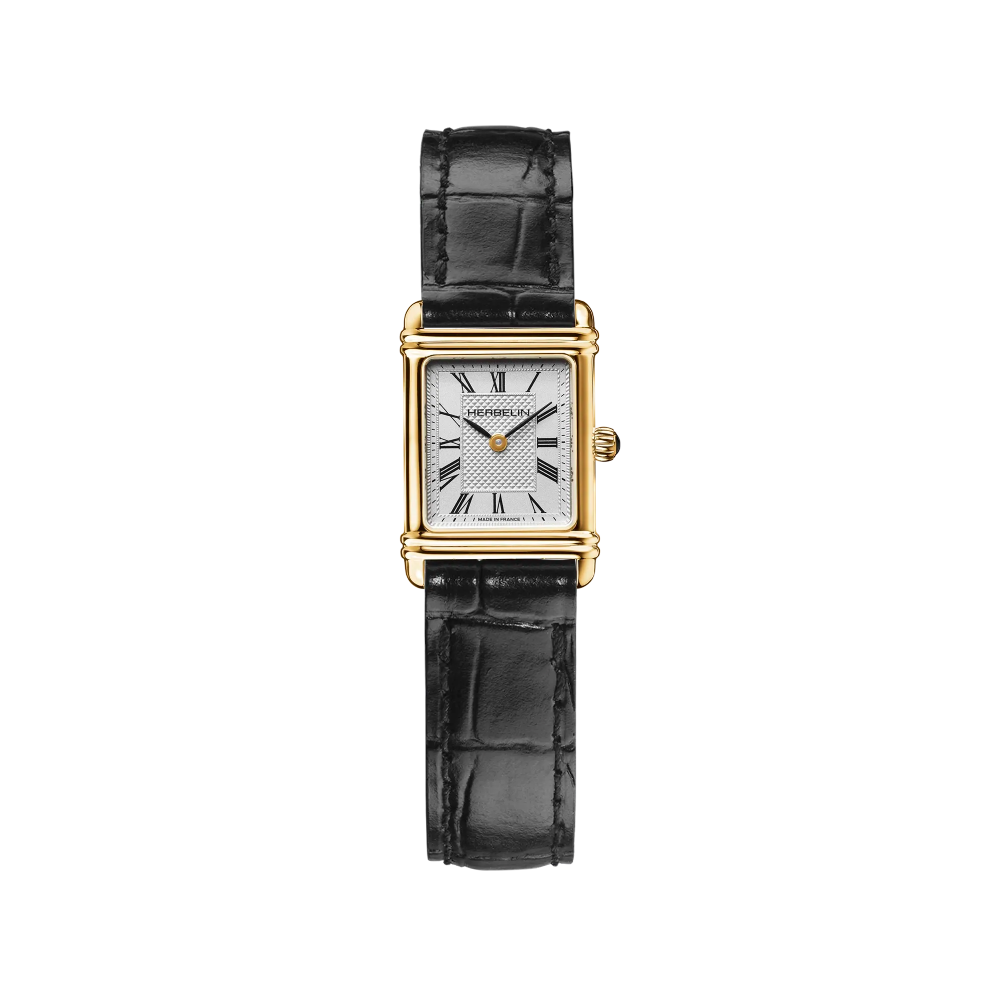 herbelin-art-d-co-quartz-acier-dor-cuir-noir-montre-femme image 1