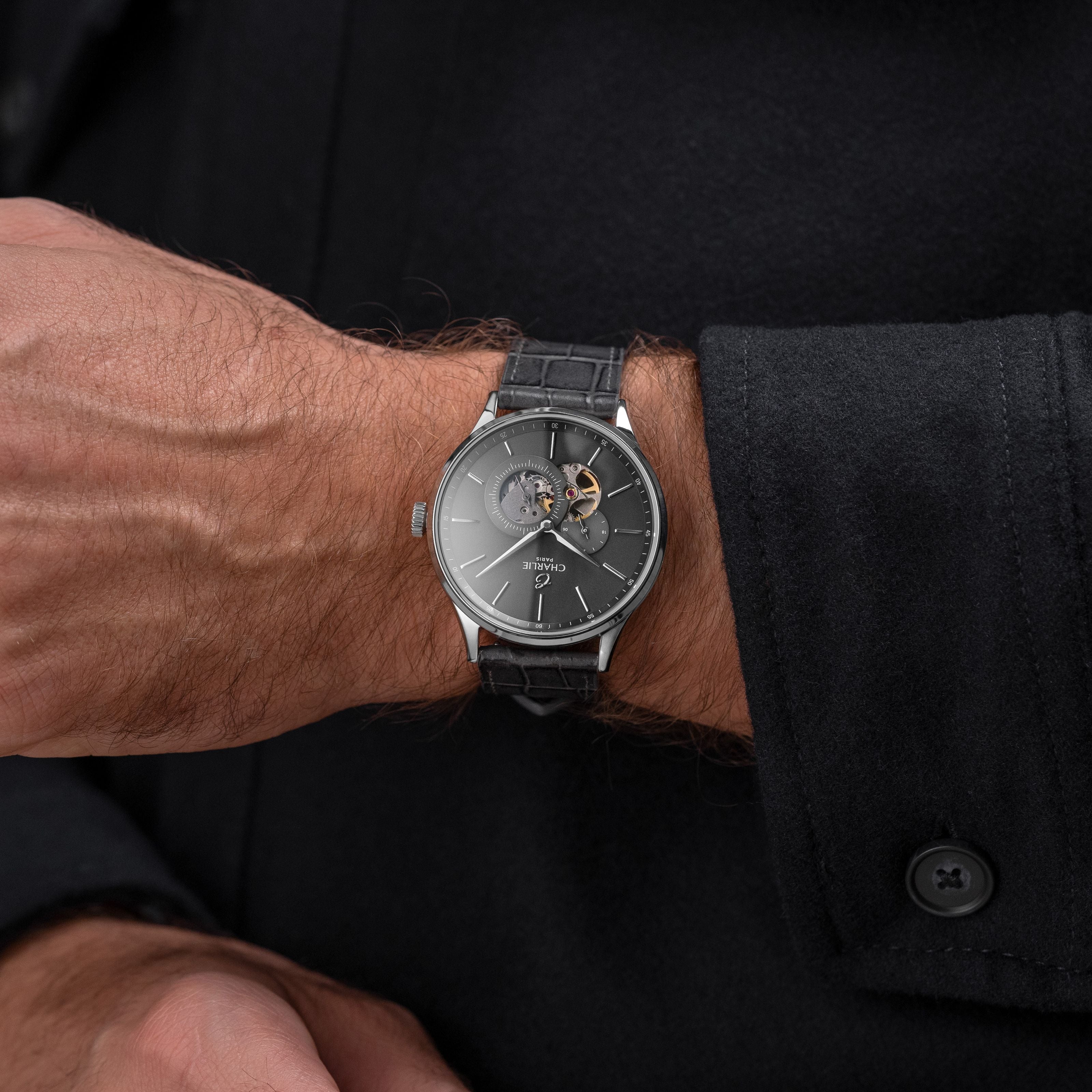 charlie-paris-bracelet-montre-cuir-crocograin-gris-20mm-homme image 2