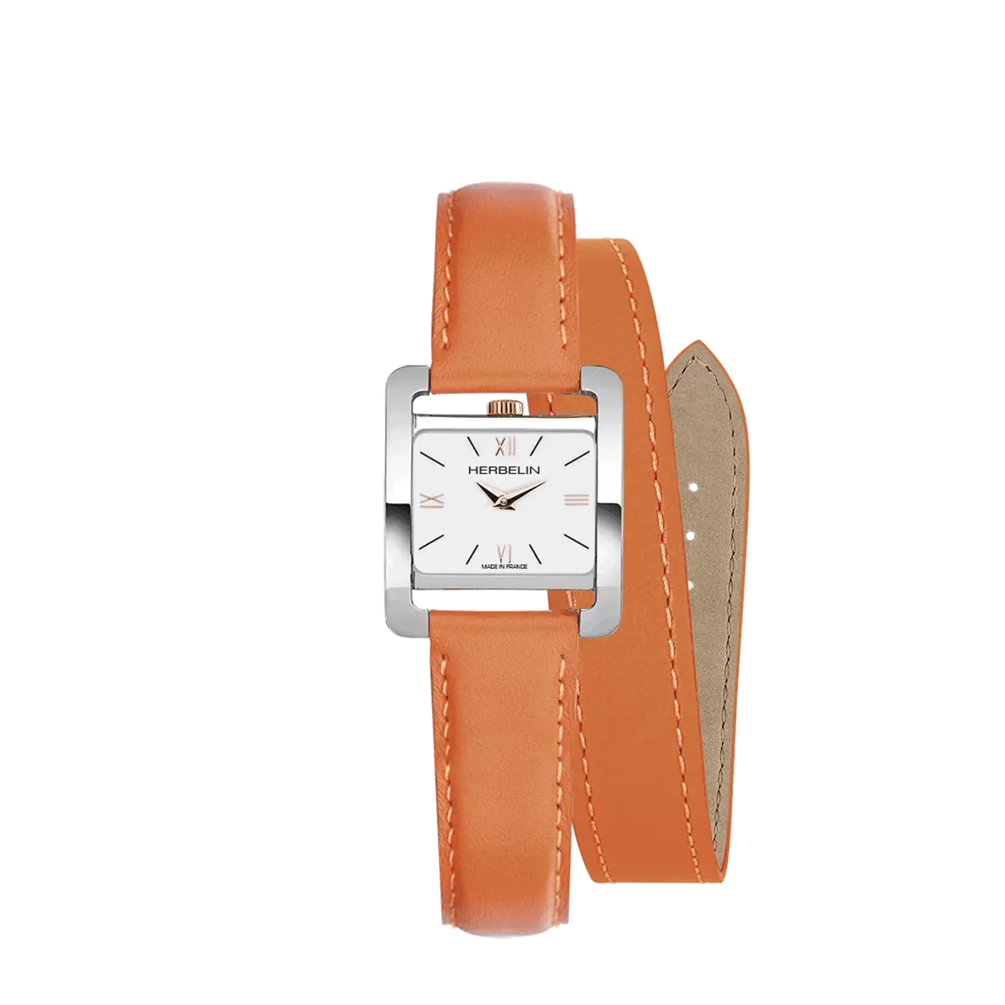 herbelin-5e-avenue-montre-femme-quartz-acier-bracelet-double-cuir-orange image 1