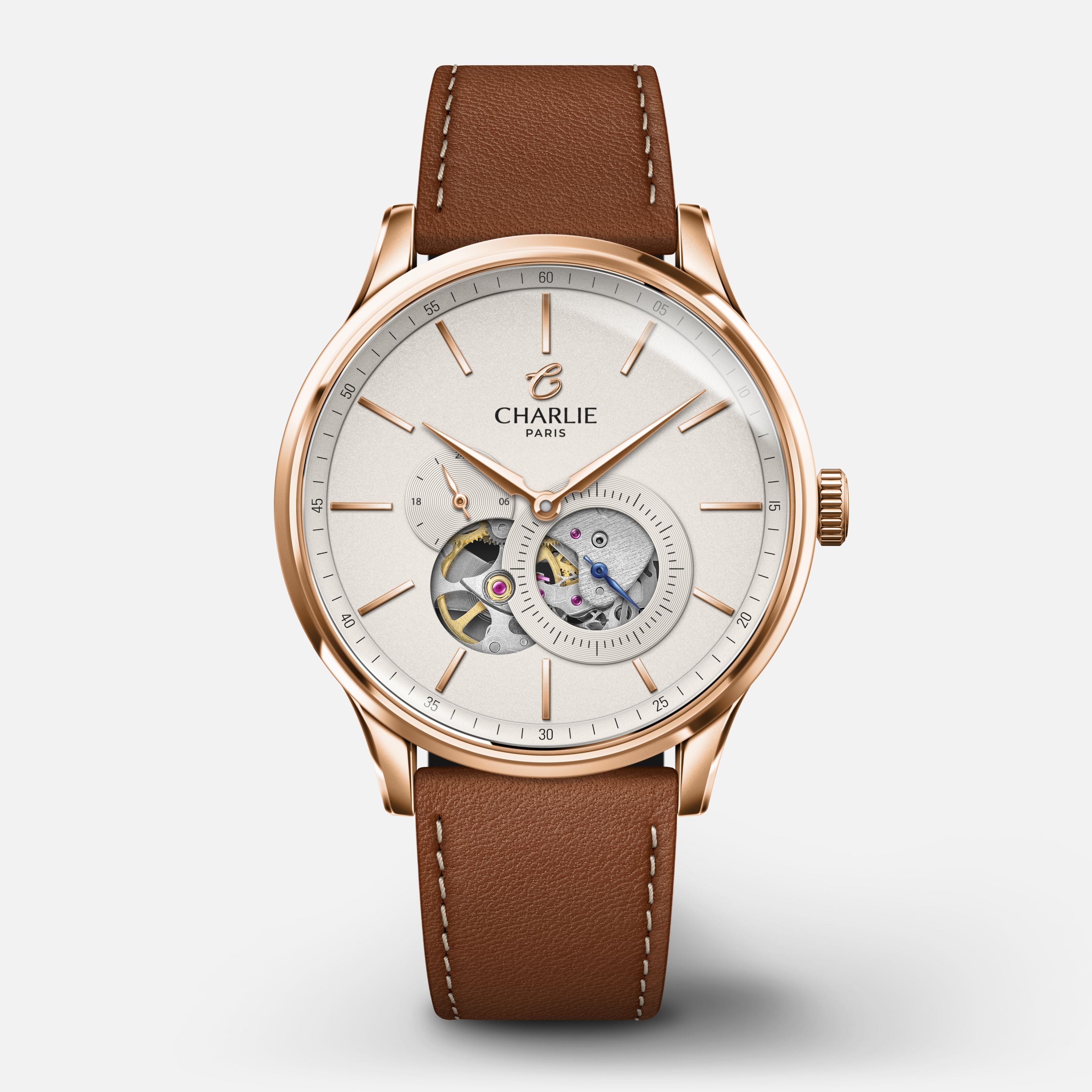 charlie-paris-initial-montre-automatique-c-ur-ouvert-dor-rose-40mm-cadran-dor image 1