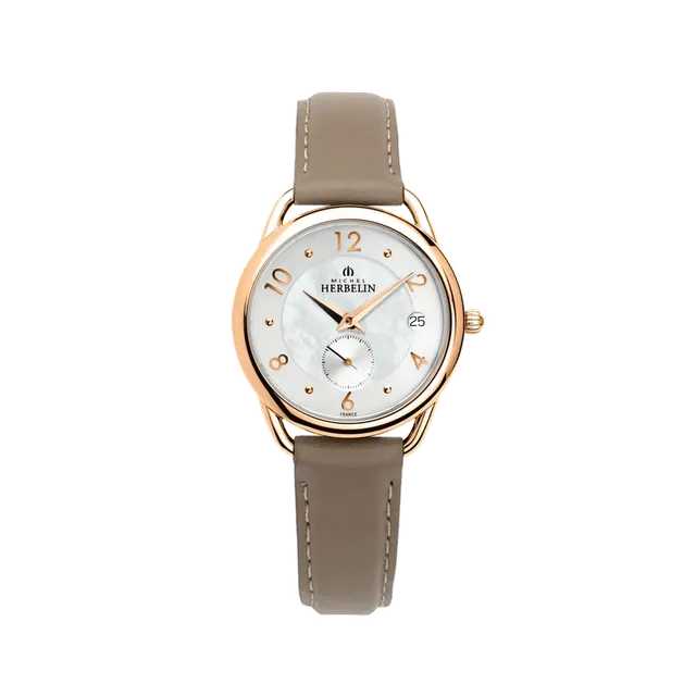 herbelin-quinoxe-femme-quartz-bo-tier-pvd-or-rose-cadran-nacre-bracelet-cuir-tau image 1