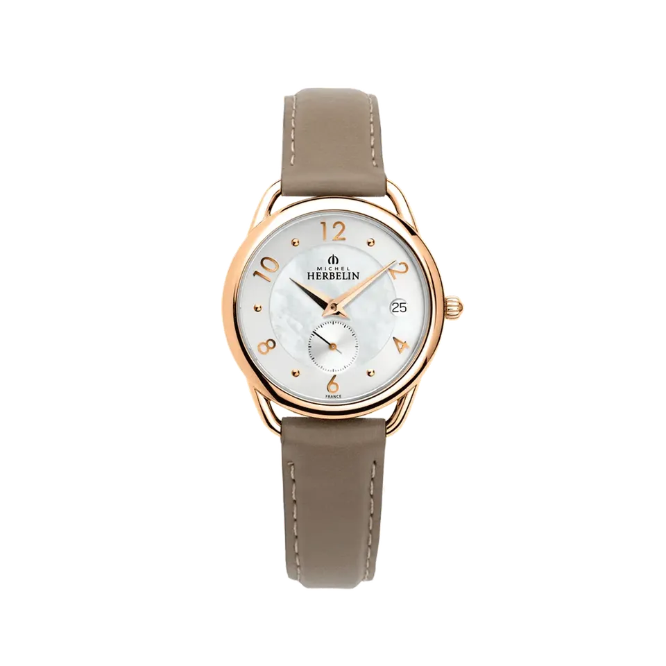 herbelin-quinoxe-femme-quartz-bo-tier-pvd-or-rose-cadran-nacre-bracelet-cuir-tau image 1
