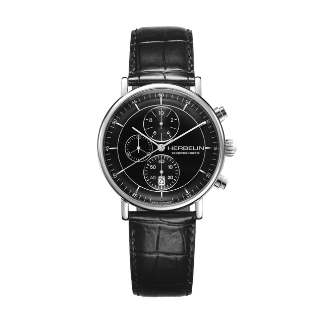 herbelin-inspiration-chronographe-quartz-40-mm-acier-cuir-noir-homme image 1