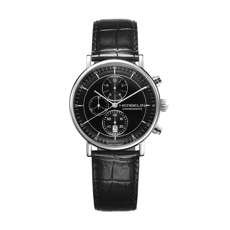 herbelin-inspiration-chronographe-quartz-40-mm-acier-cuir-noir-homme image 1