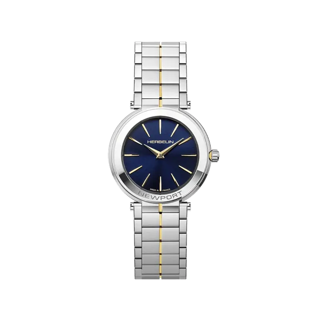 herbelin-newport-slim-bicolore-montre-femme-quartz-acier-bleu-et-dor image 1