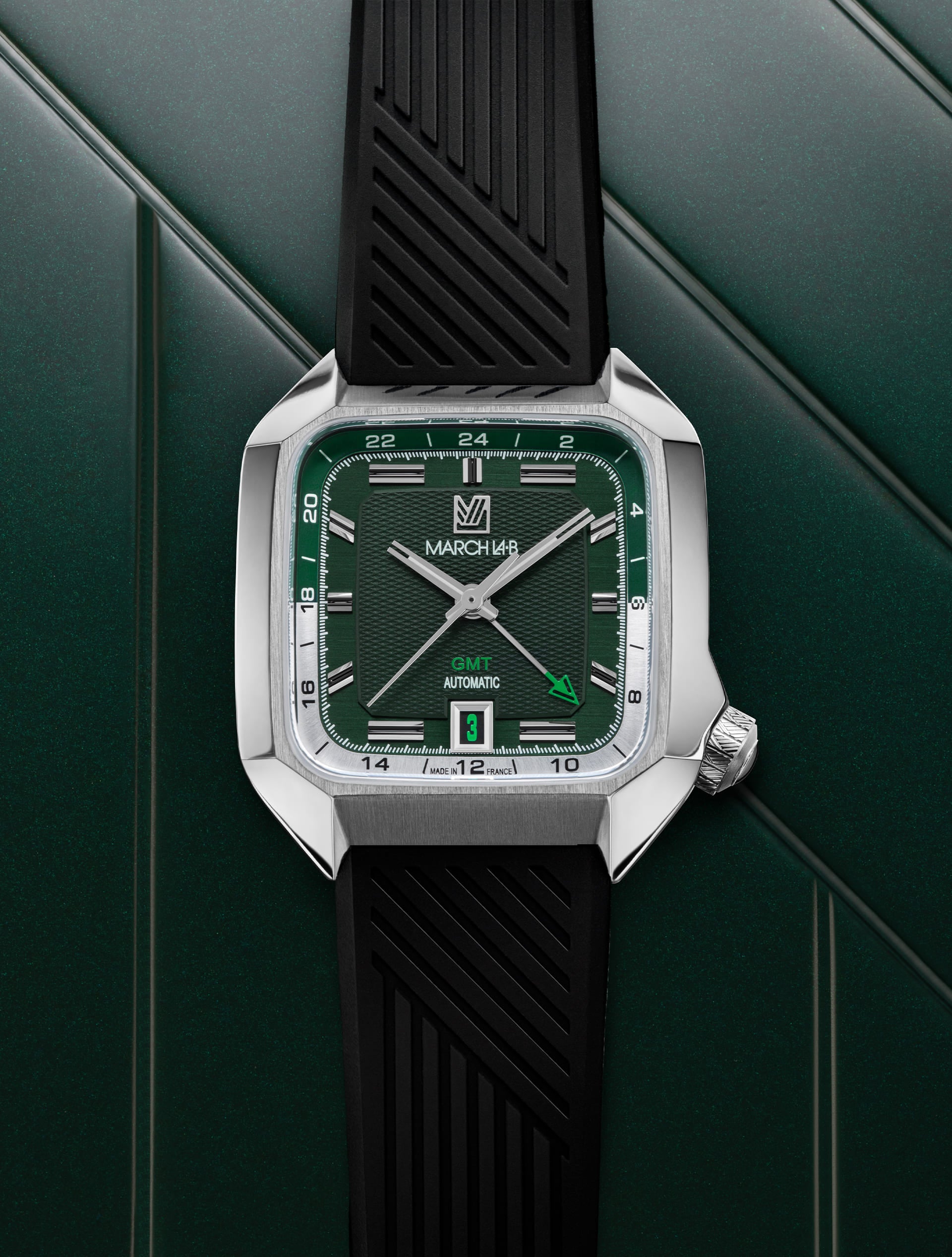 march-la-b-am2-gmt-automatique-grall-montre-homme-39-mm-cadran-vert image 3