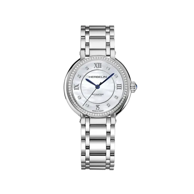 herbelin-galet-automatique-montre-femme-nacre-blanche-diamants image 1