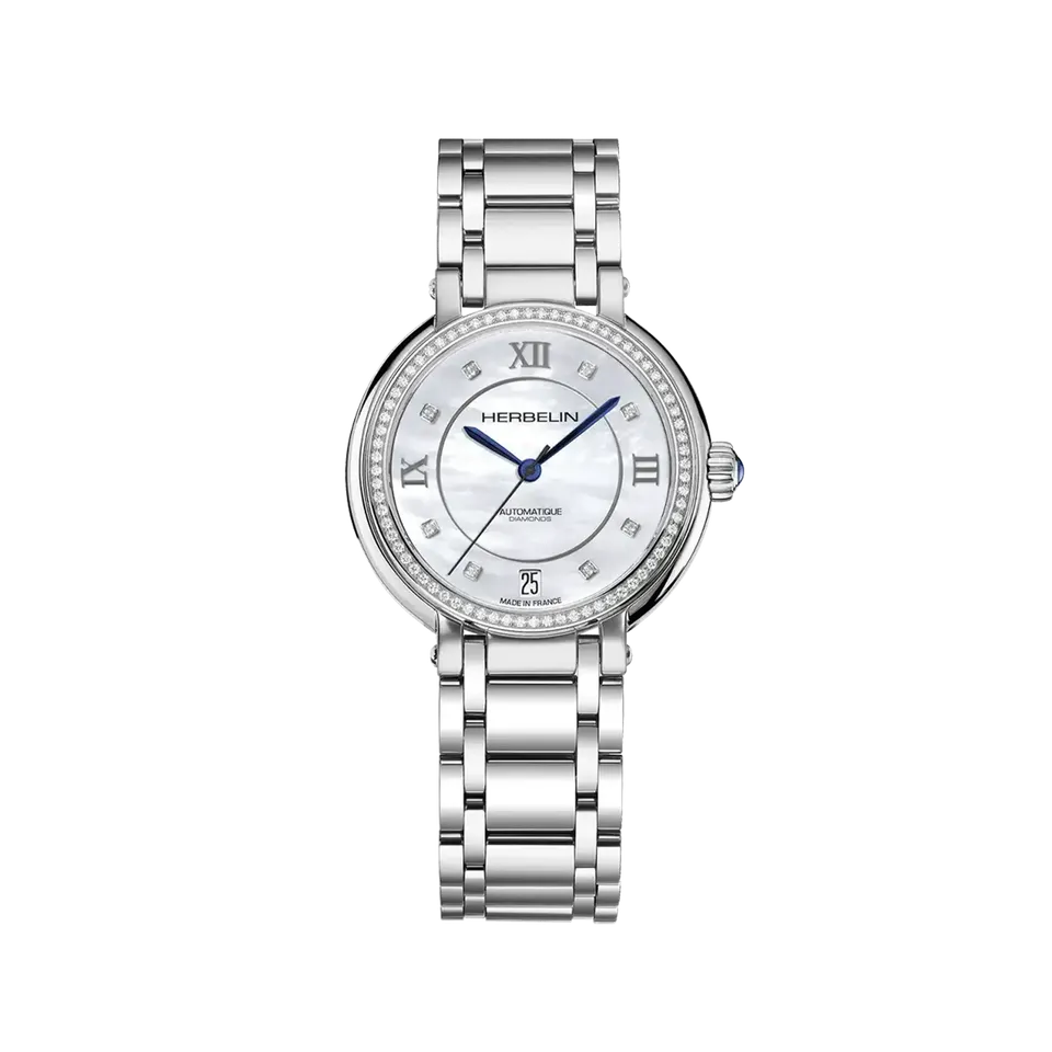 herbelin-galet-automatique-montre-femme-nacre-blanche-diamants image 1