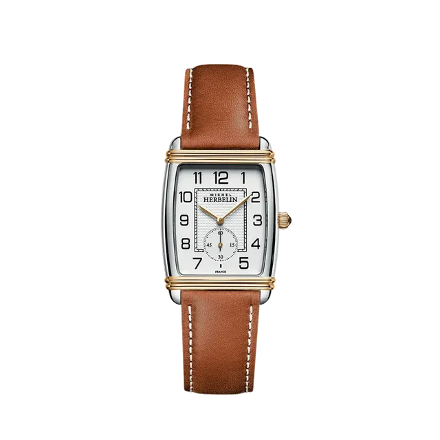 herbelin-art-d-co-petite-seconde-homme-bicolore-cuir-camel-quartz image 1