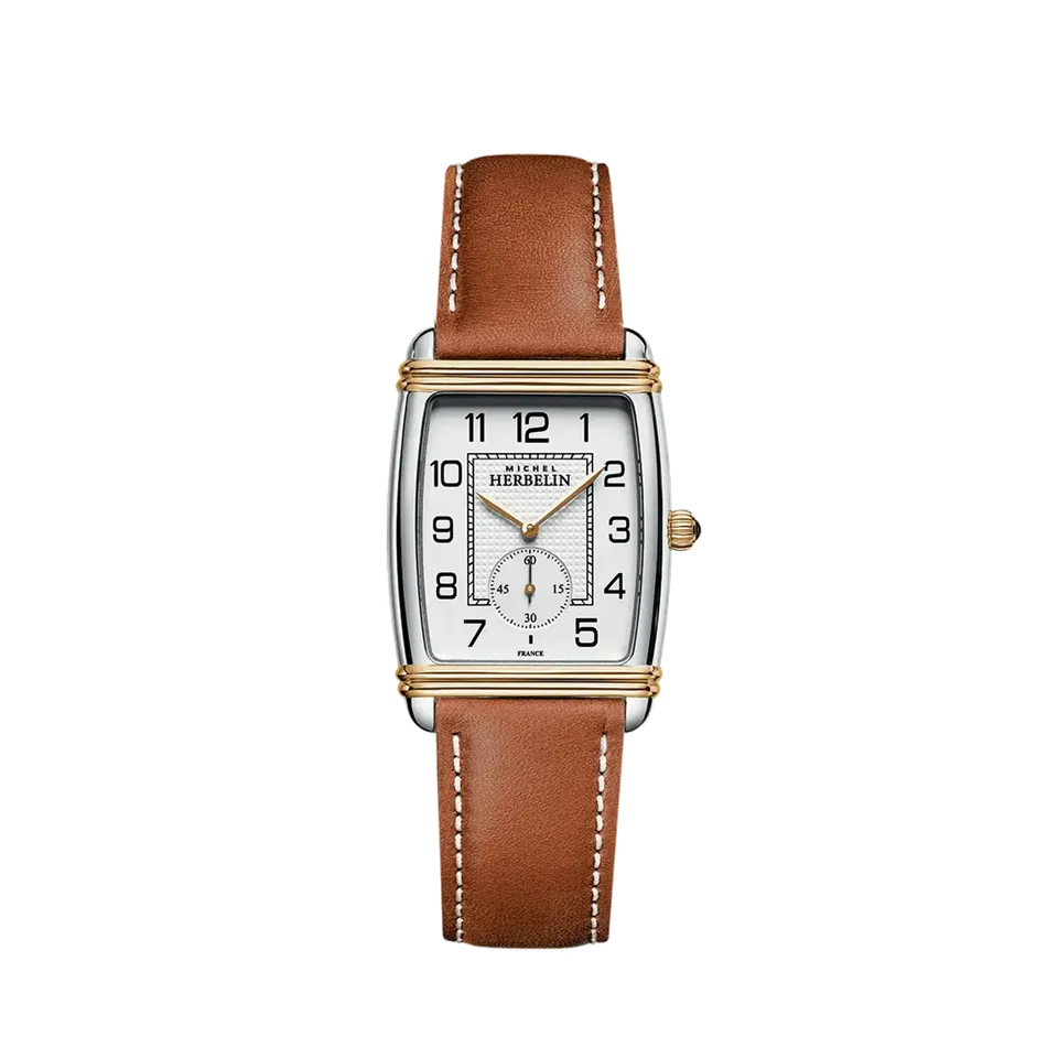 herbelin-art-d-co-petite-seconde-homme-bicolore-cuir-camel-quartz image 1