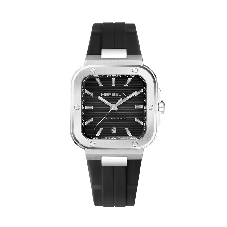 herbelin-cap-camarat-square-automatique-39-mm-montre-homme-acier-noir-caoutchouc image 1