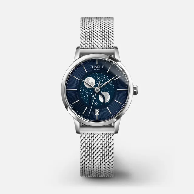 charlie-paris-sully-phase-de-lune-acier-bleu-montre-femme-quartz-suisse-30-mm image 1