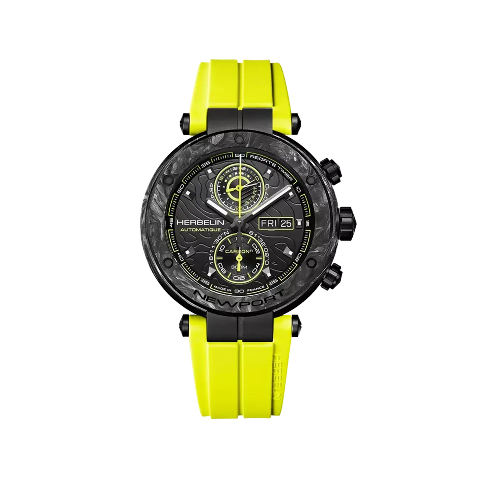 herbelin-newport-carbone-titane-chronographe-jaune-montre-automatique-plongeuse- image 1
