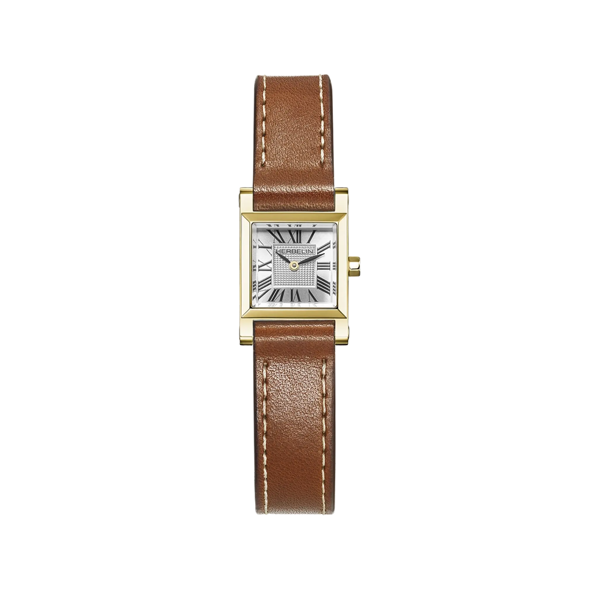 herbelin-antar-s-quartz-carr-pvd-or-jaune-cuir-camel-femme image 1
