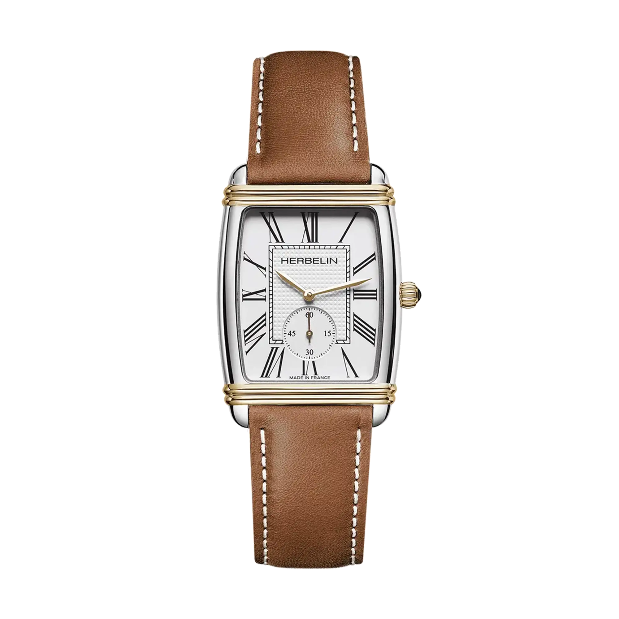herbelin-art-d-co-petite-seconde-montre-homme-bicolore-cuir-gold image 1