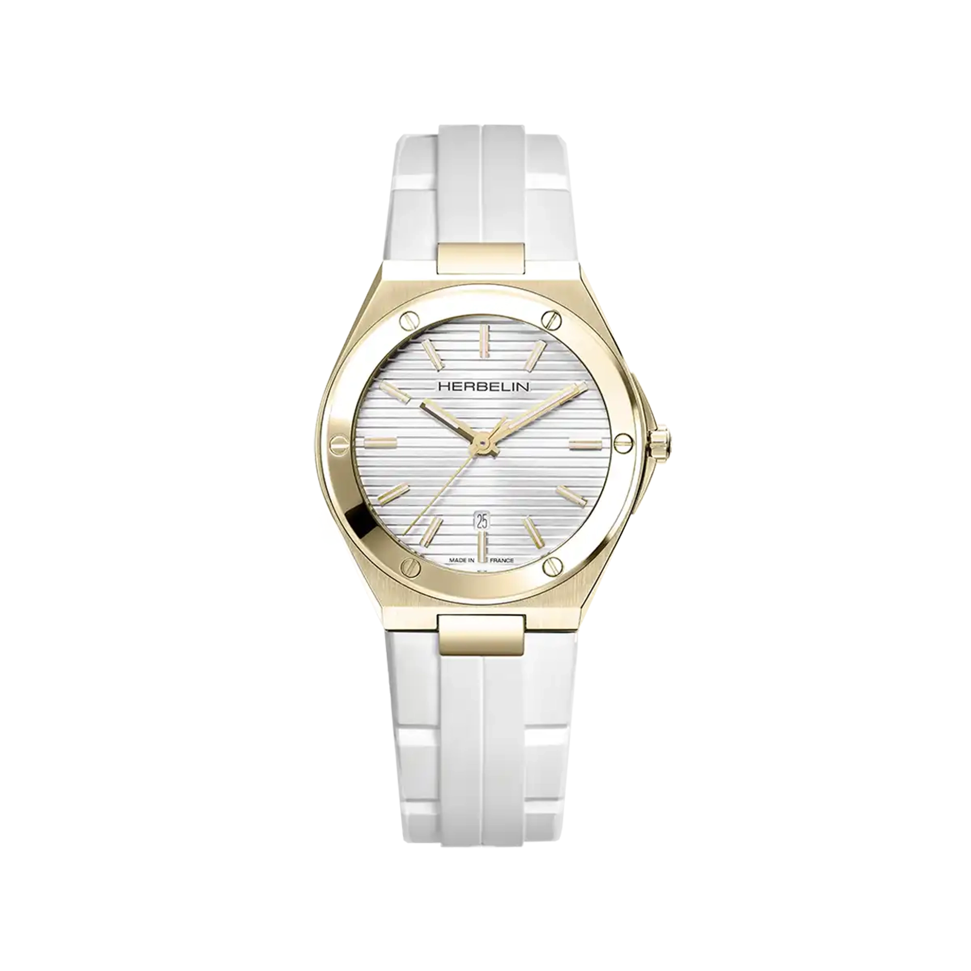 herbelin-cap-camarat-quartz-femme-pvd-or-jaune-cadran-blanc-bracelet-caoutchouc image 1