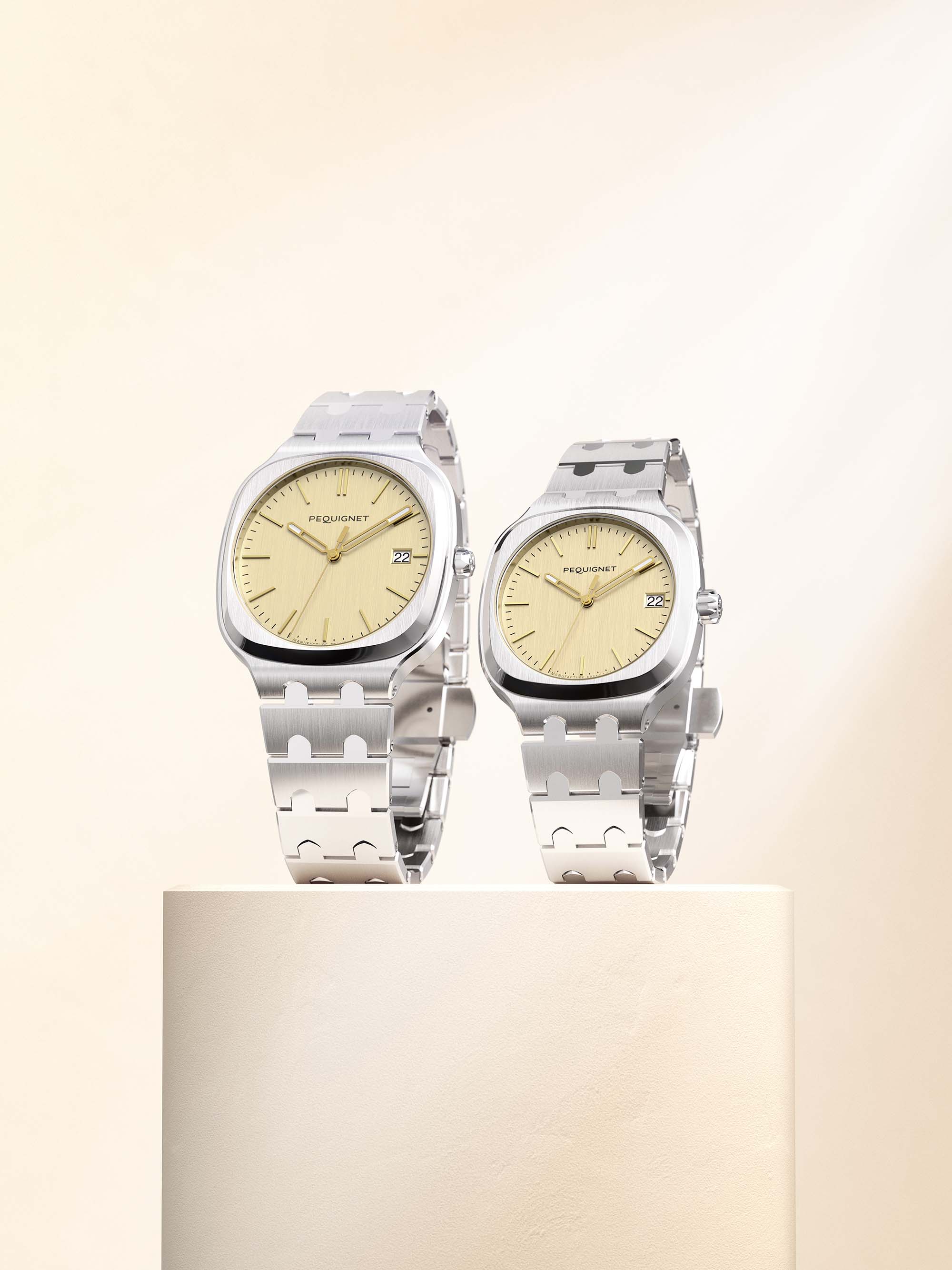 pequignet-concorde-montre-fran-aise-sport-chic-36-mm-cadran-dor-et-bracelet-mail image 4