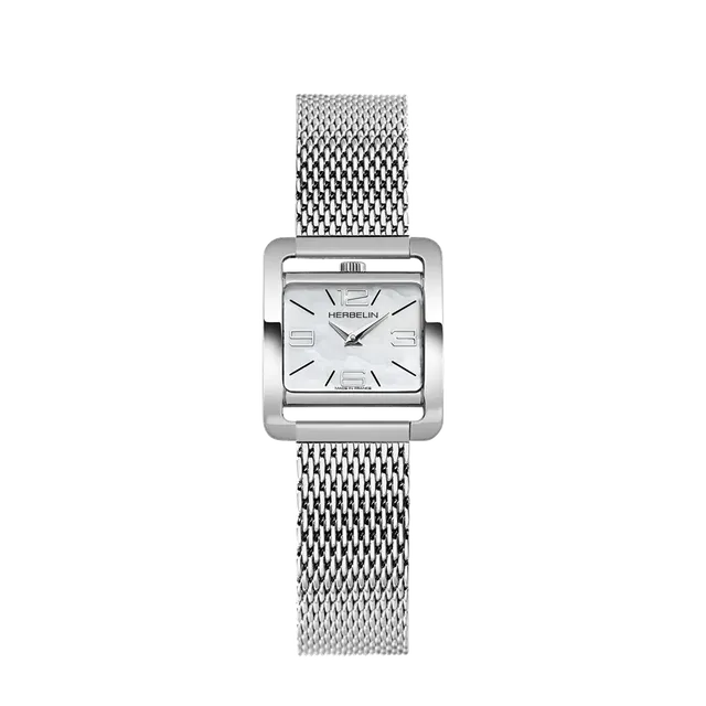 herbelin-5-me-avenue-quartz-montre-femme-nacre-maille-milanaise-acier image 1