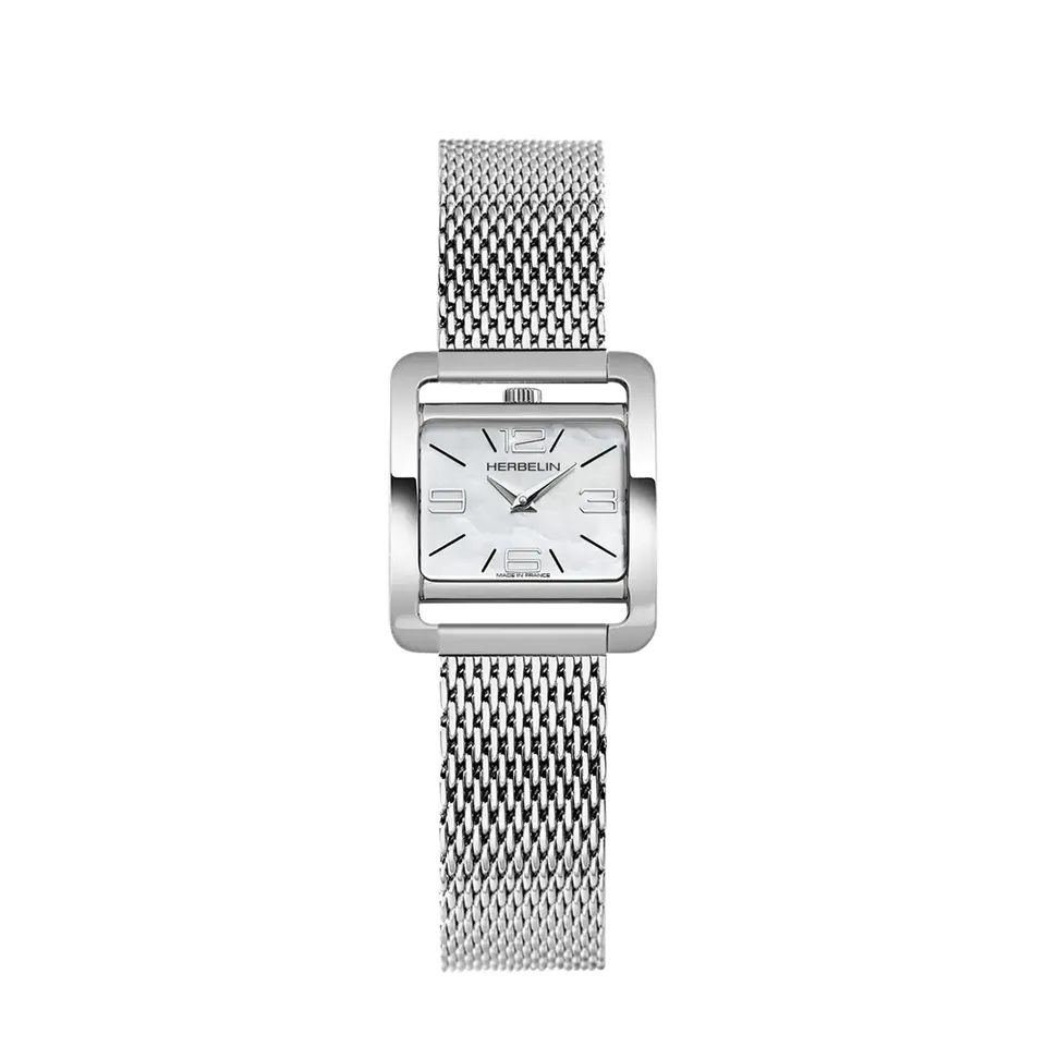 herbelin-5-me-avenue-quartz-montre-femme-nacre-maille-milanaise-acier image 1