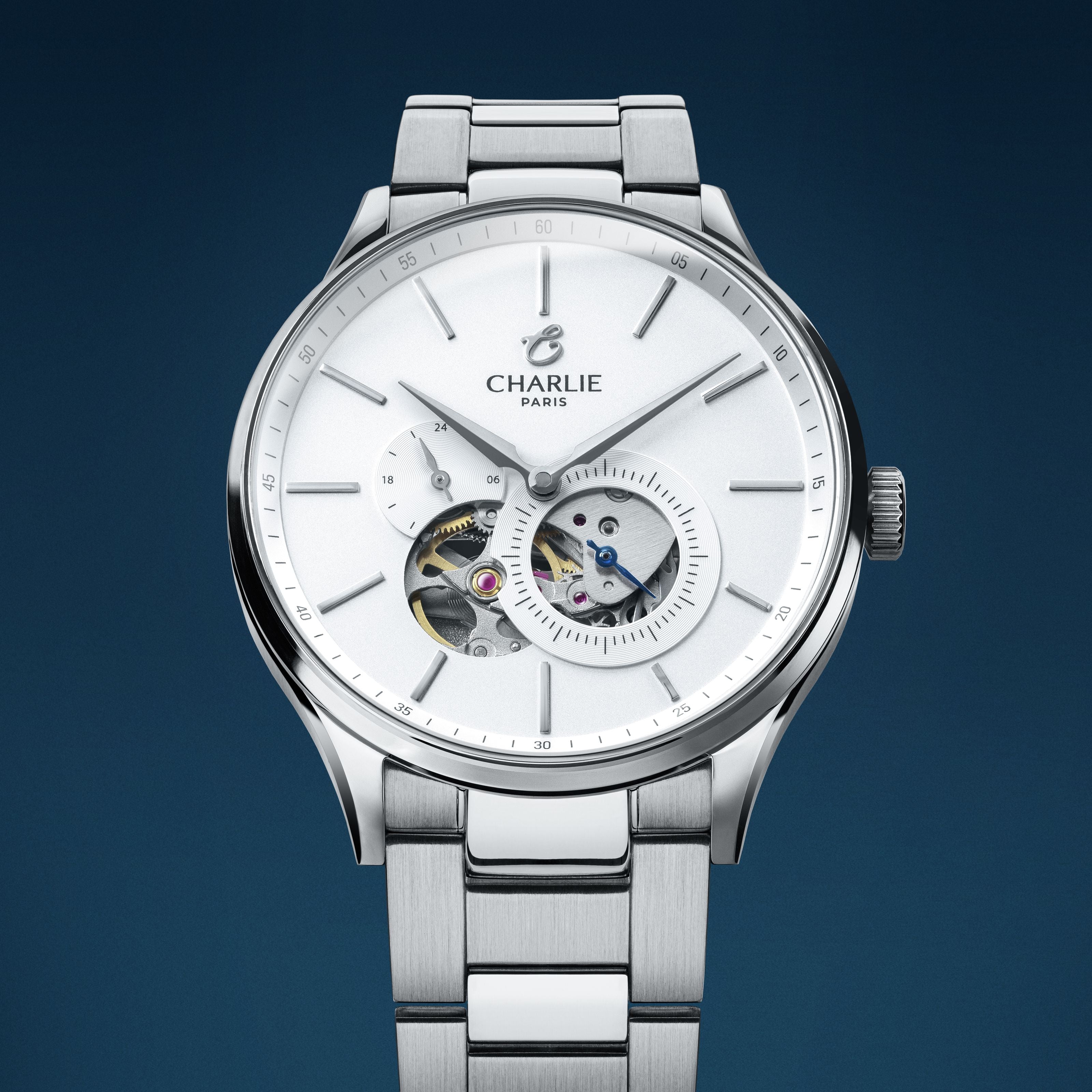 charlie-paris-initial-montre-automatique-c-ur-ouvert-blanc-40mm-acier image 3