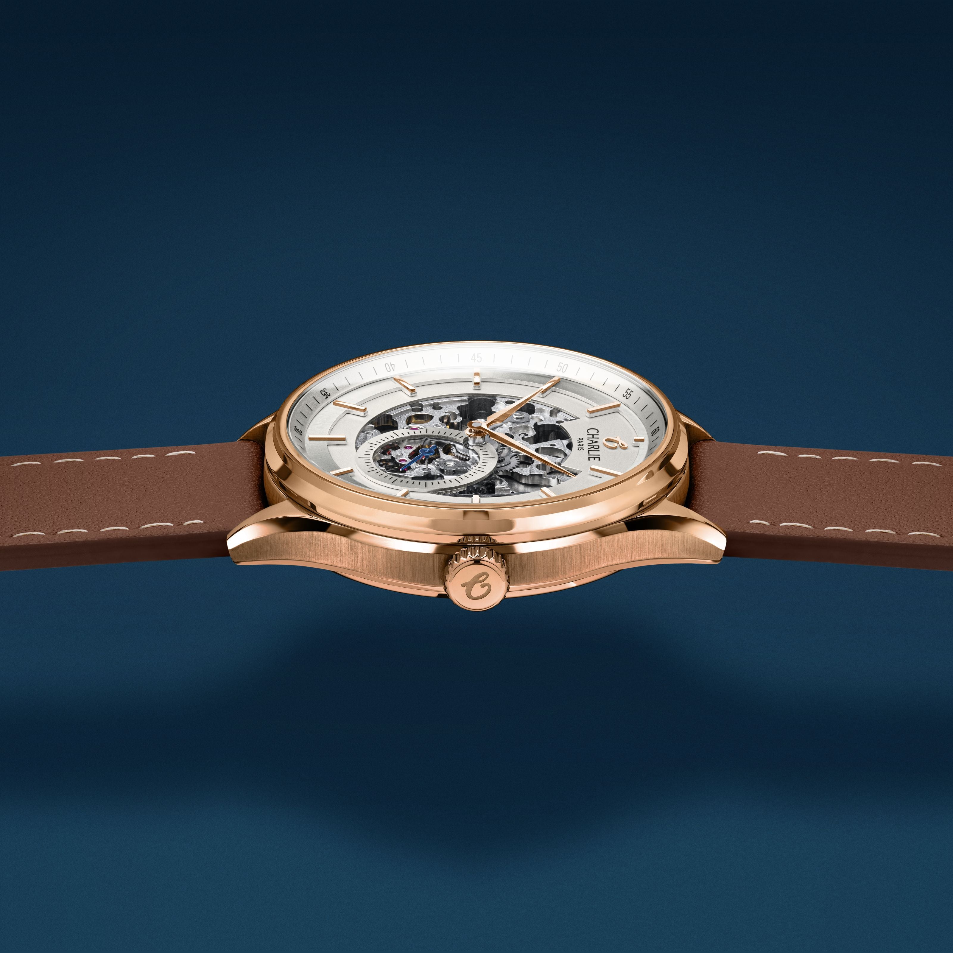 charlie-paris-initial-squelette-montre-automatique-homme-dor-rose-40mm image 8