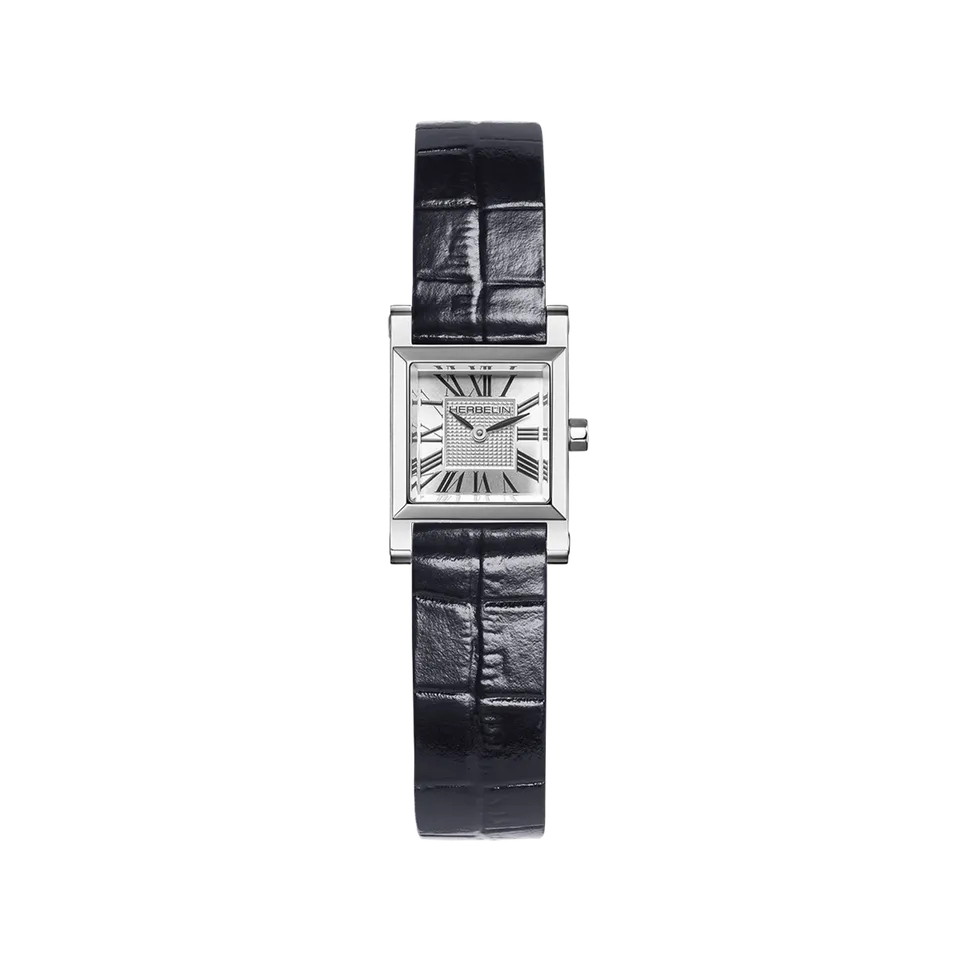 herbelin-antar-s-quartz-carr-montre-femme-acier-cuir-bleu image 1