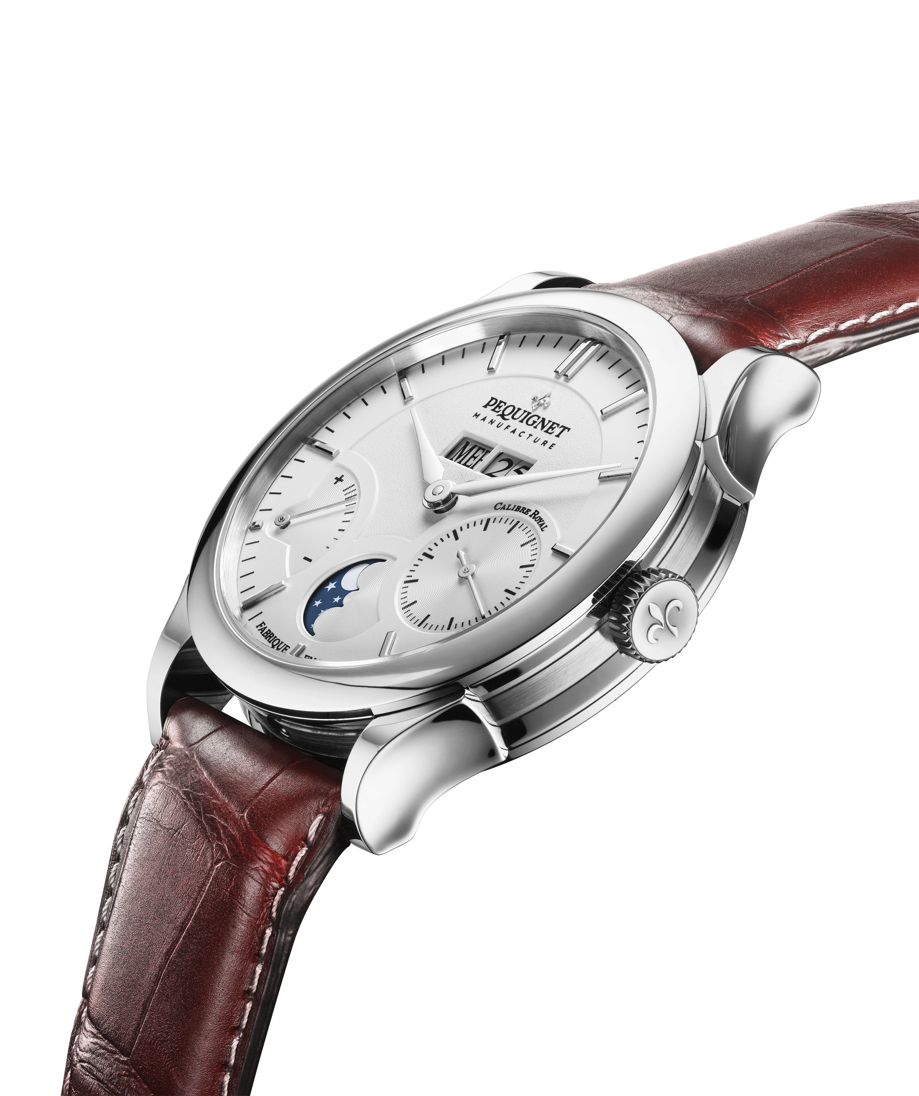 pequignet-royale-paris-grande-date-phase-de-lune-cadran-opalin-alligator-marron- image 3