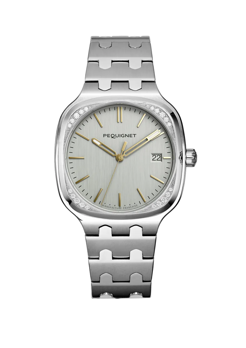 pequignet-concorde-cadran-argent-index-dor-s-lunette-20-diamants-montre image 1