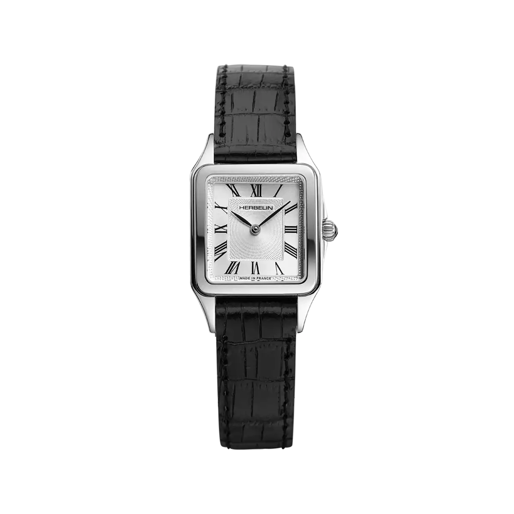 herbelin-luna-montre-quartz-femme-acier-cadran-argent-bracelet-cuir-noir image 1
