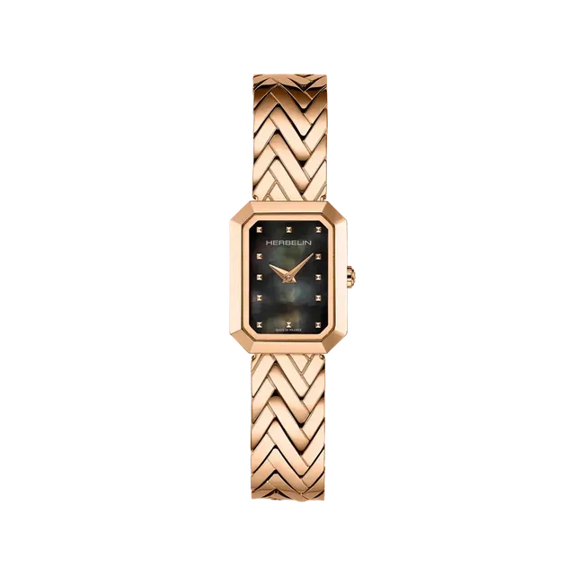 herbelin-octog-ne-chevrons-montre-femme-nacre-noire-pvd-or-rose image 1