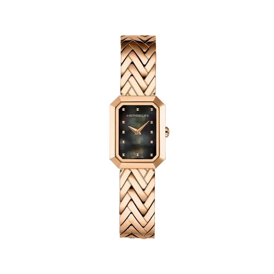 herbelin-octog-ne-chevrons-montre-femme-nacre-noire-pvd-or-rose image 1